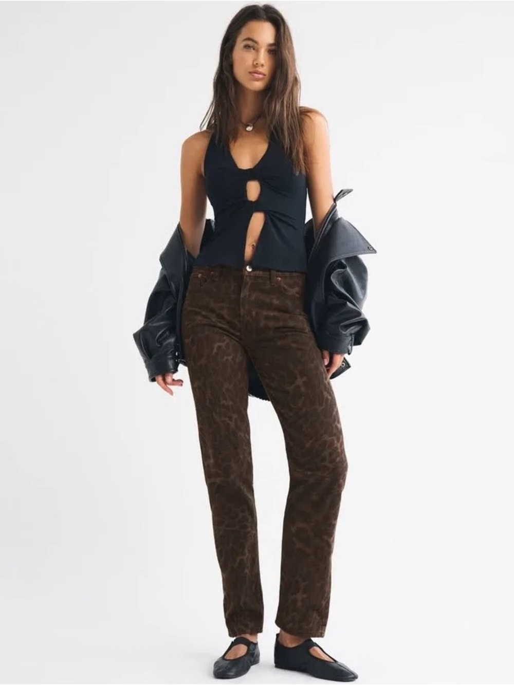Abercrombie & Fitch Brown Patterned Mid-Rise Jeans